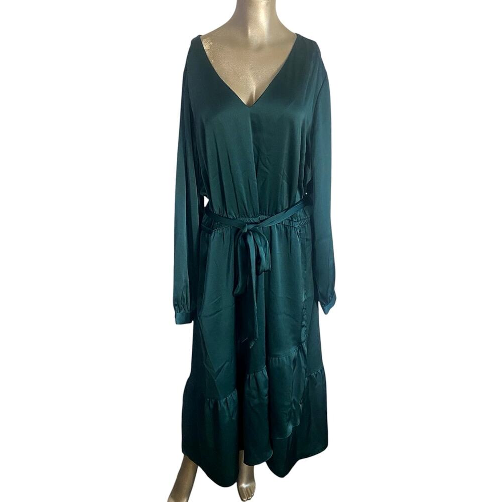 Lane Bryant Emerald Green Satin Midi Dress
